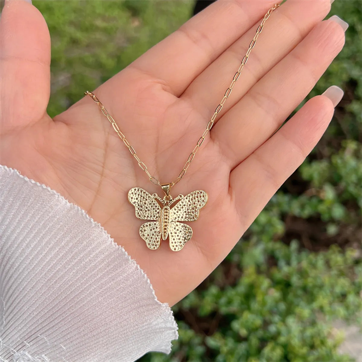 Copper 18K Gold Plated Simple Style Classic Style Flower Butterfly Plating Inlay Zircon Pendant Necklace