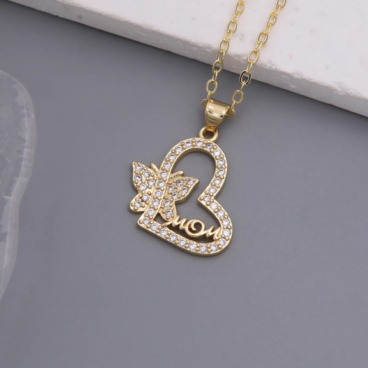 Copper 18K Gold Plated Simple Style Classic Style Heart Shape Plating Inlay Zircon Pendant Necklace