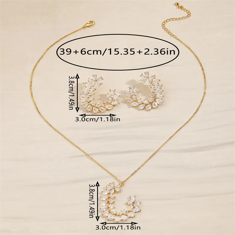 Copper 18K Gold Plated Simple Style Classic Style Inlay Flower Zircon Earrings Necklace Jewelry Set