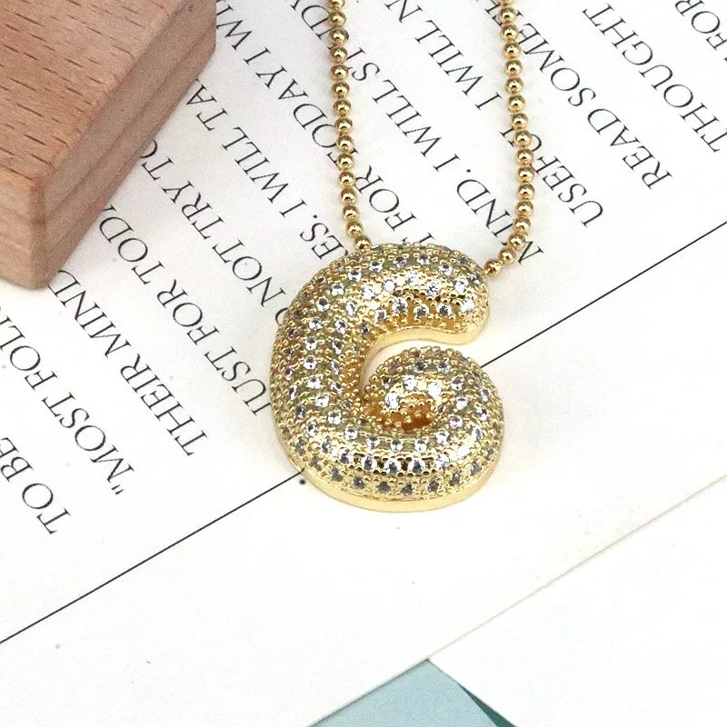 Copper 18K Gold Plated Simple Style Classic Style Inlay Letter Zircon Pendant Necklace