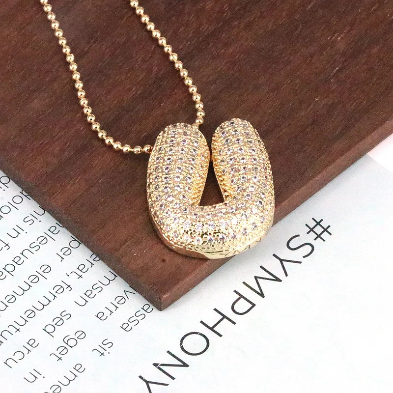 Copper 18K Gold Plated Simple Style Classic Style Inlay Letter Zircon Pendant Necklace