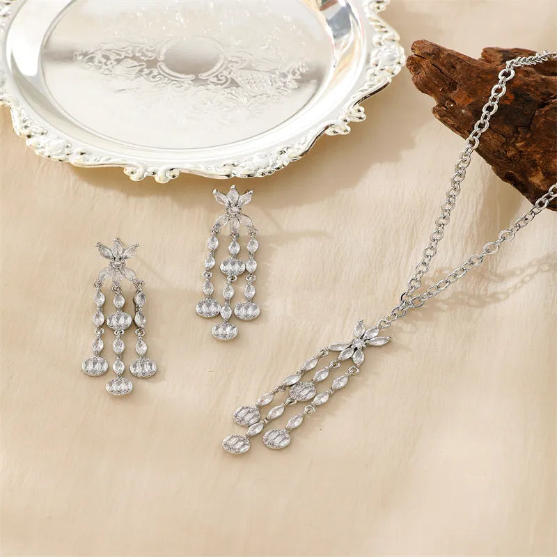 Copper 18K Gold Plated Simple Style Classic Style Inlay Solid Color Zircon Jewelry Set