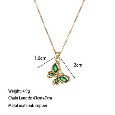 Copper 18K Gold Plated Simple Style Classic Style Plating Inlay Butterfly Rhinestones Pendant Necklace