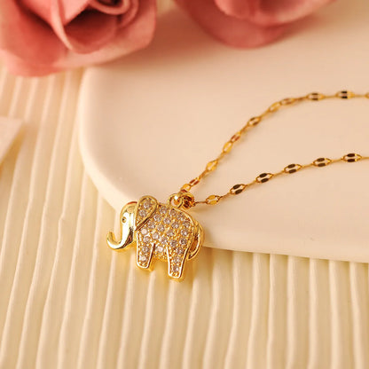 Copper 18K Gold Plated Simple Style Classic Style Plating Inlay Elephant Zircon Pendant Necklace