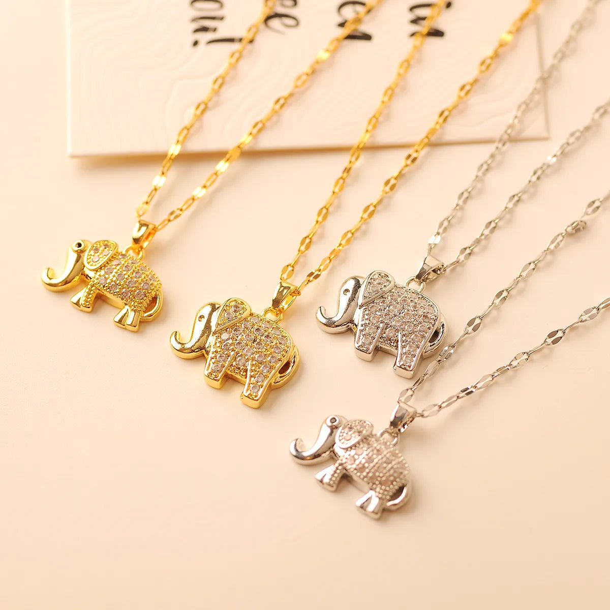 Copper 18K Gold Plated Simple Style Classic Style Plating Inlay Elephant Zircon Pendant Necklace