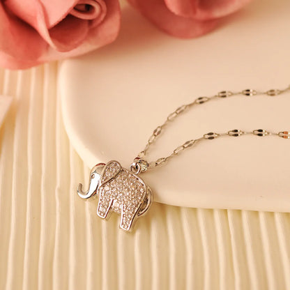 Copper 18K Gold Plated Simple Style Classic Style Plating Inlay Elephant Zircon Pendant Necklace