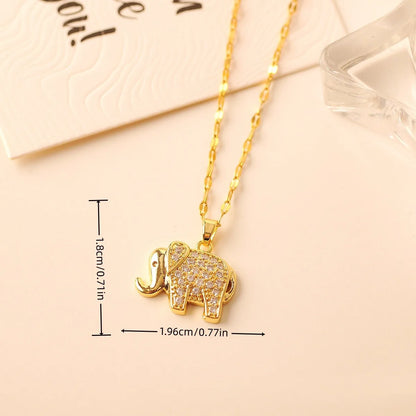 Copper 18K Gold Plated Simple Style Classic Style Plating Inlay Elephant Zircon Pendant Necklace