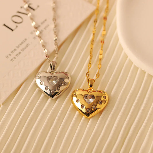 Copper 18K Gold Plated Simple Style Classic Style Plating Inlay Heart Shape Zircon Pendant Necklace