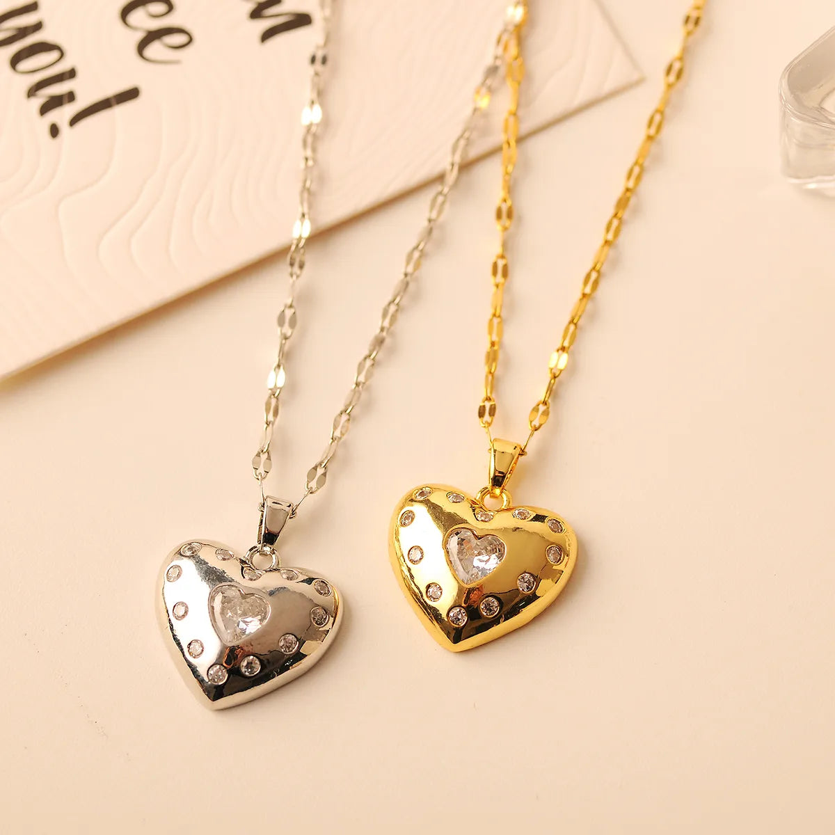 Copper 18K Gold Plated Simple Style Classic Style Plating Inlay Heart Shape Zircon Pendant Necklace