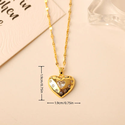 Copper 18K Gold Plated Simple Style Classic Style Plating Inlay Heart Shape Zircon Pendant Necklace