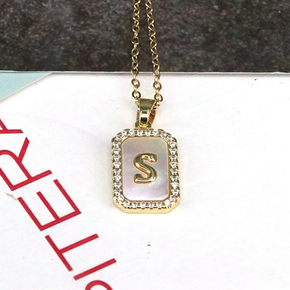 Copper 18K Gold Plated Simple Style Classic Style Plating Inlay Letter Shell Pendant Necklace