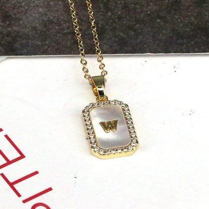 Copper 18K Gold Plated Simple Style Classic Style Plating Inlay Letter Shell Pendant Necklace