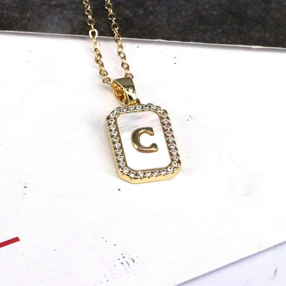 Copper 18K Gold Plated Simple Style Classic Style Plating Inlay Letter Shell Pendant Necklace