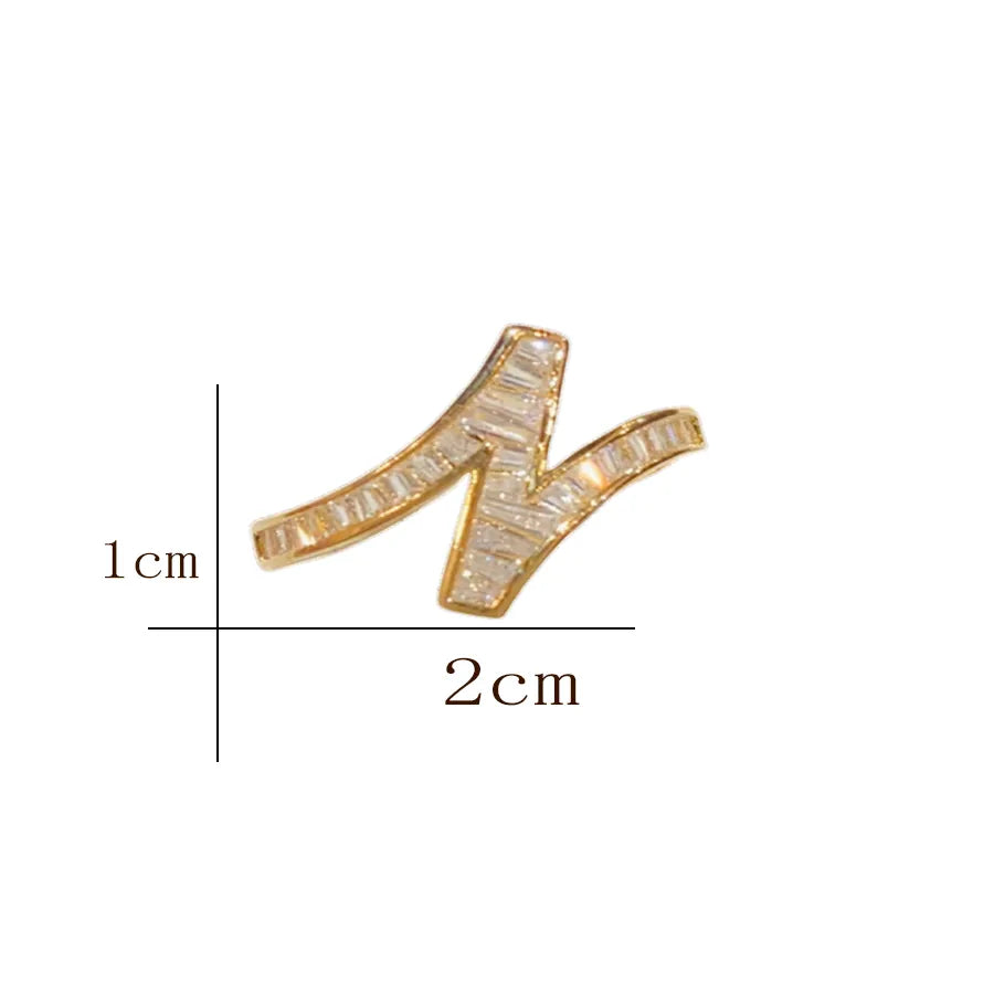 Copper 18K Gold Plated Simple Style Classic Style Plating Inlay Letter Solid Color Zircon Open Rings