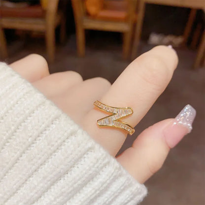 Copper 18K Gold Plated Simple Style Classic Style Plating Inlay Letter Solid Color Zircon Open Rings