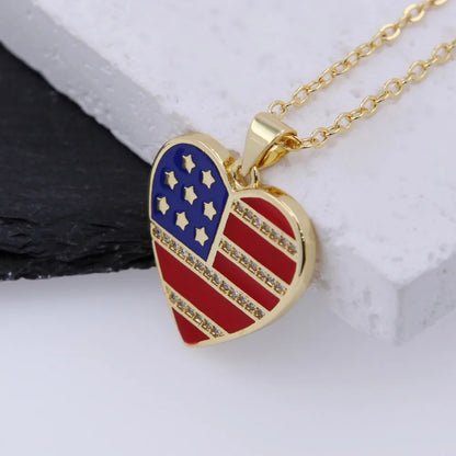 Copper 18K Gold Plated Simple Style Classic Style Plating Inlay National Flag Star Heart Shape Zircon Pendant Necklace