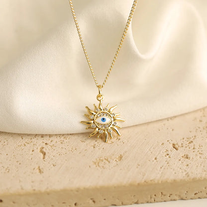 Copper 18K Gold Plated Simple Style Classic Style Plating Sun Devil'S Eye Zircon Pendant Necklace