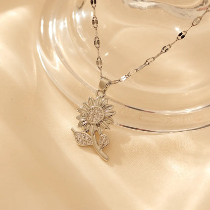 Copper 18K Gold Plated Simple Style Classic Style Sunflower Inlay Zircon Pendant Necklace