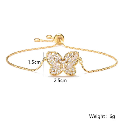 Copper 18K Gold Plated Simple Style Commute Butterfly Hollow Out Inlay Zircon Bracelets