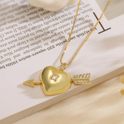 Copper 18K Gold Plated Simple Style Commute Hollow Out Inlay Love Star Heart Shape Zircon Pendant Necklace