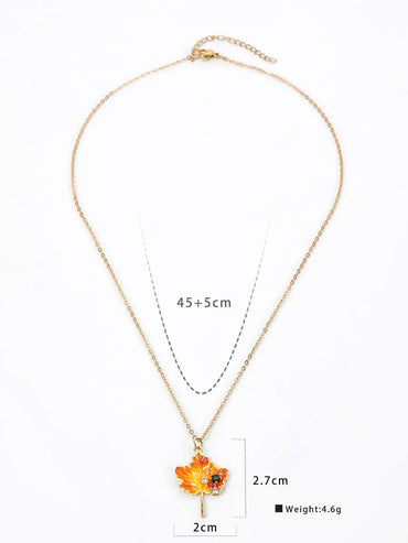 Copper 18K Gold Plated Simple Style Cross Leaf Maple Leaf Enamel Inlay Zircon Pendant Necklace