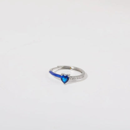 Copper 18K Gold Plated Simple Style Enamel Inlay Heart Shape Zircon Open Rings