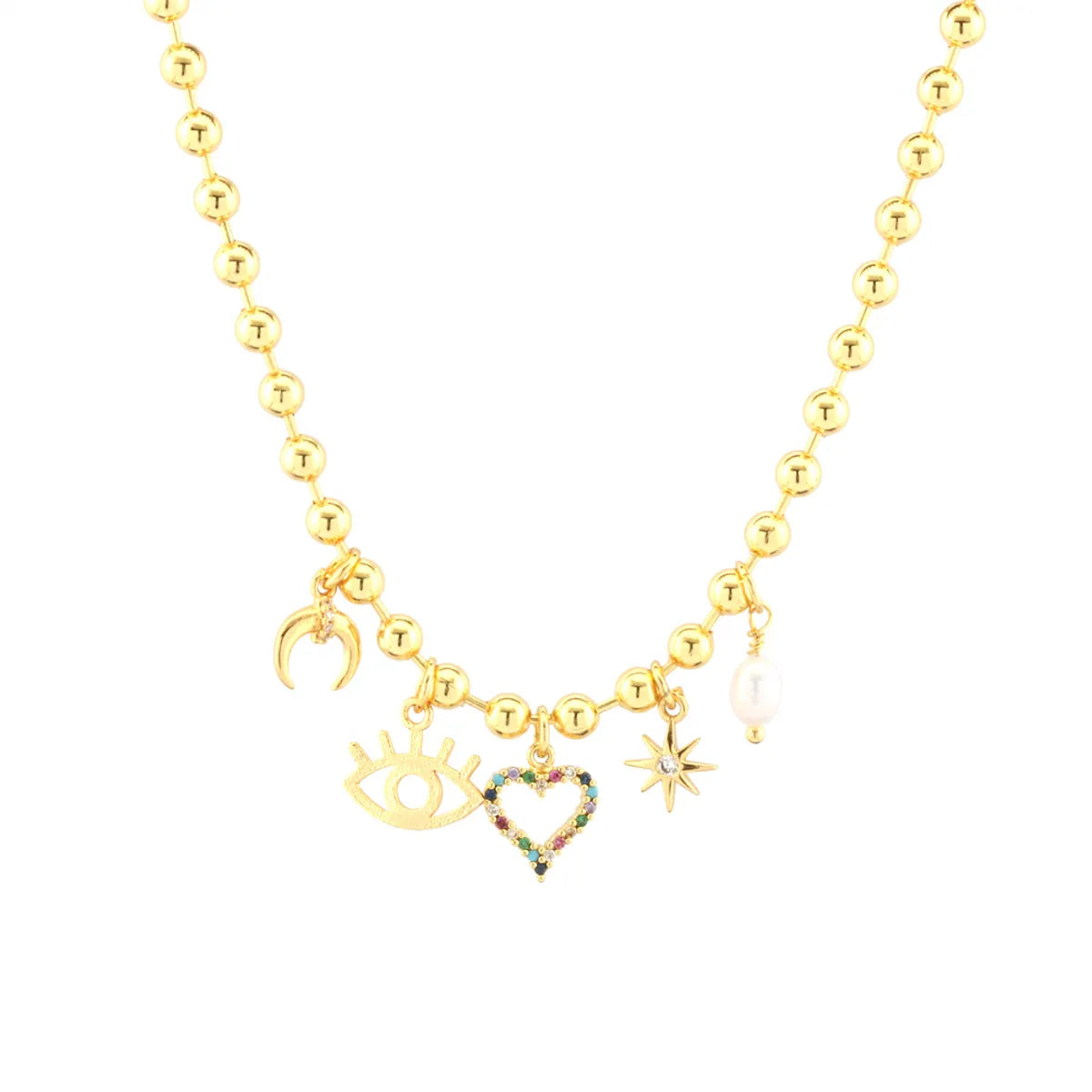 Copper 18K Gold Plated Simple Style Heart Shape Zircon Choker