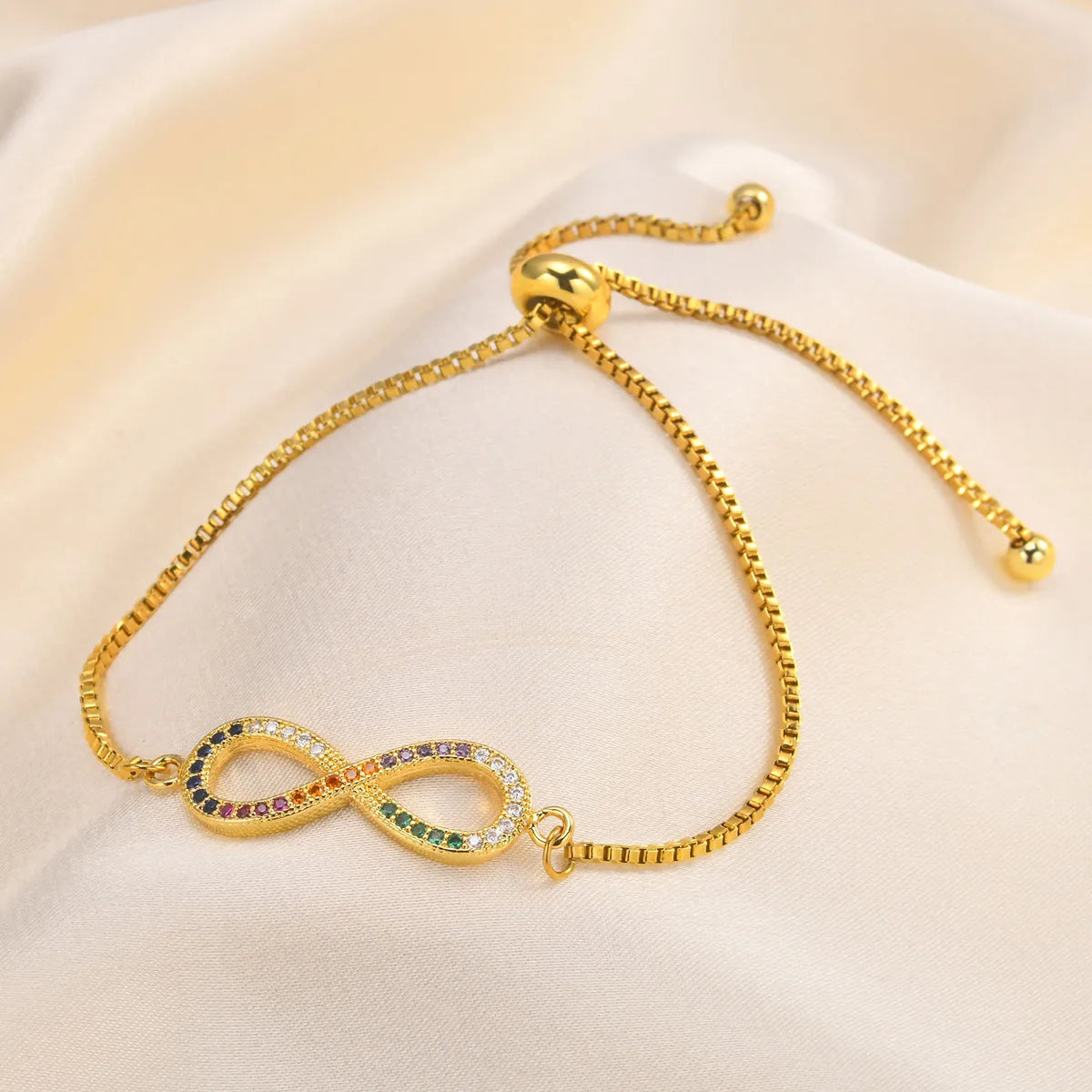 Copper 18K Gold Plated Simple Style Inlay Infinity Zircon Bracelets