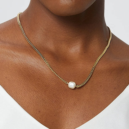 Copper 18K Gold Plated Simple Style Pearl Inlay Heart Shape Solid Color Zircon Necklace