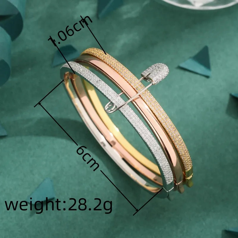 Copper 18K Gold Plated Simple Style Plating Inlay Color Block Zircon Bangle