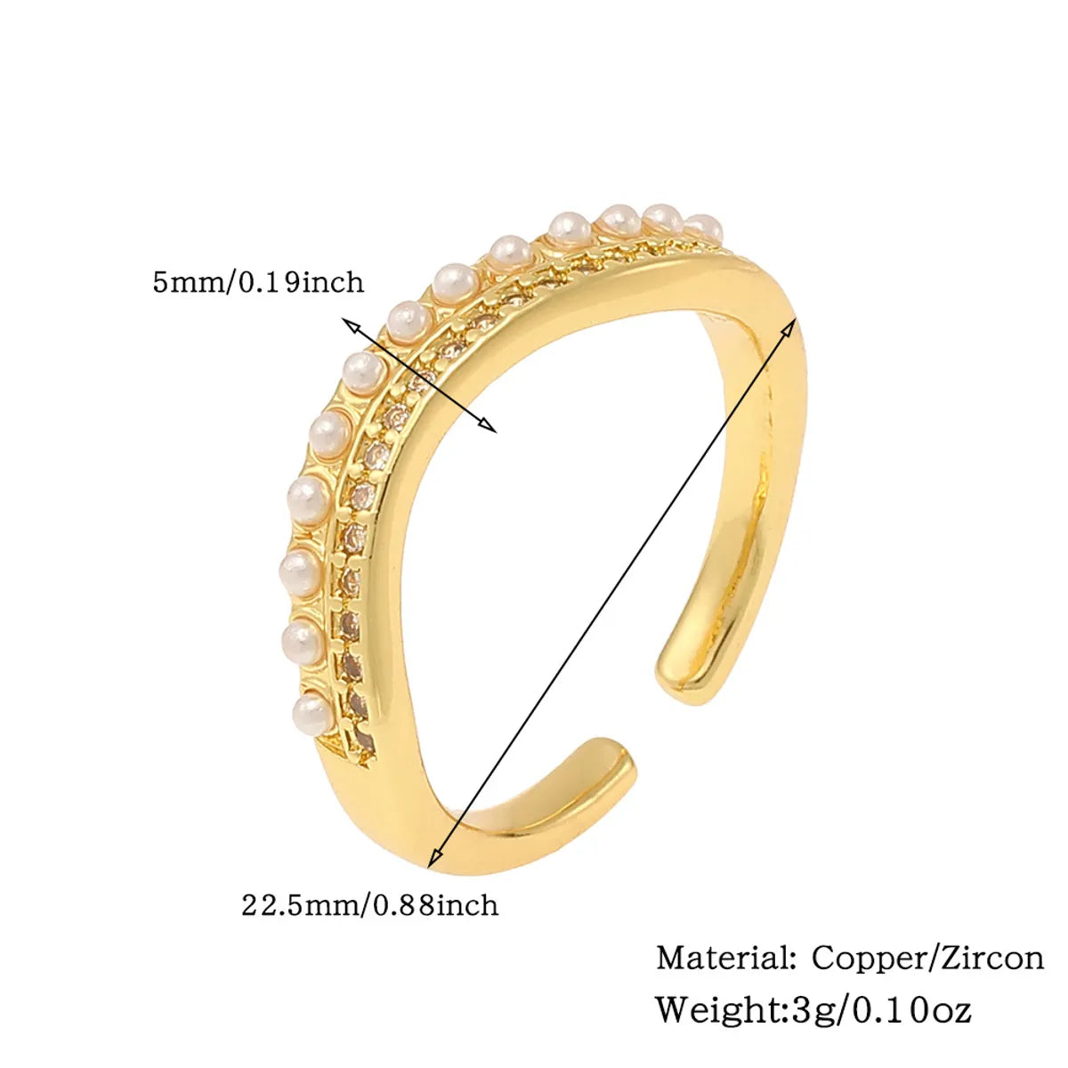 Copper 18K Gold Plated Simple Style Plating Inlay Geometric Pearl Zircon Open Rings