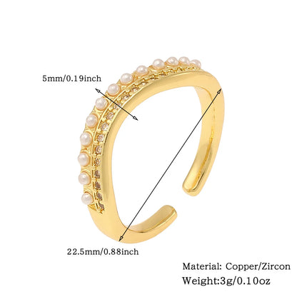 Copper 18K Gold Plated Simple Style Plating Inlay Geometric Pearl Zircon Open Rings