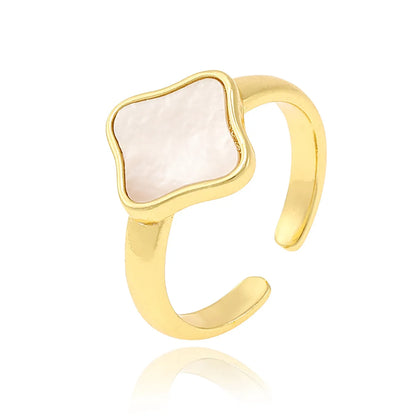 Copper 18K Gold Plated Simple Style Plating Inlay Geometric Pearl Zircon Open Rings