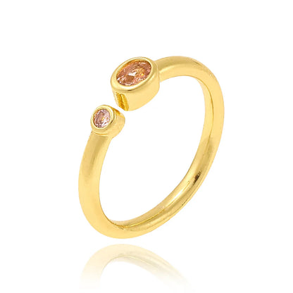 Copper 18K Gold Plated Simple Style Plating Inlay Geometric Pearl Zircon Open Rings