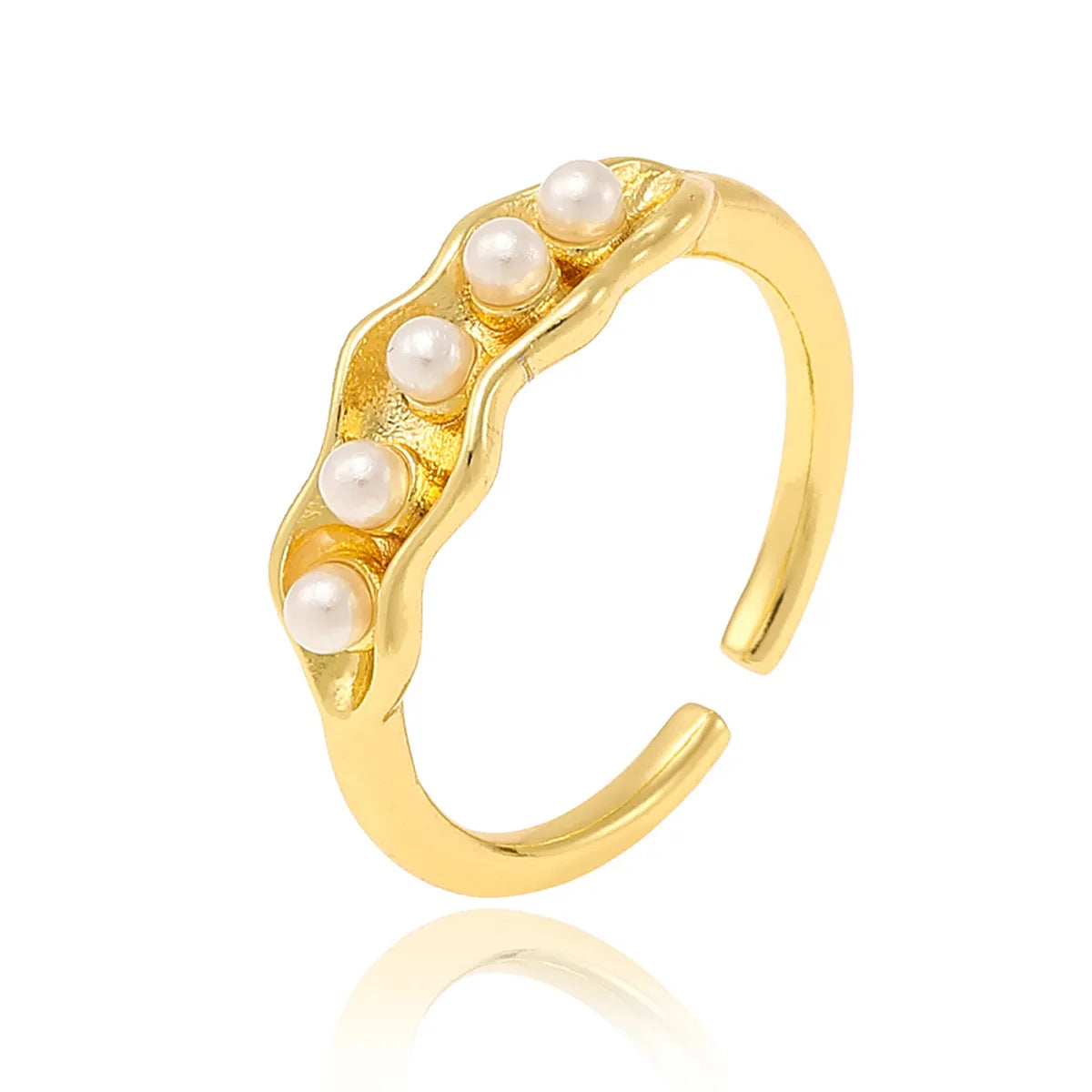 Copper 18K Gold Plated Simple Style Plating Inlay Geometric Pearl Zircon Open Rings