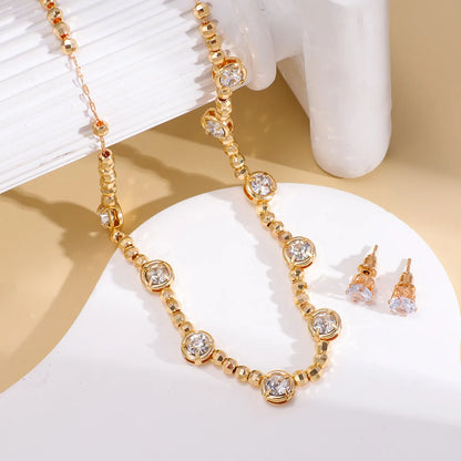 Copper 18K Gold Plated Simple Style Shiny Inlay Geometric Artificial Rhinestones Jewelry Set