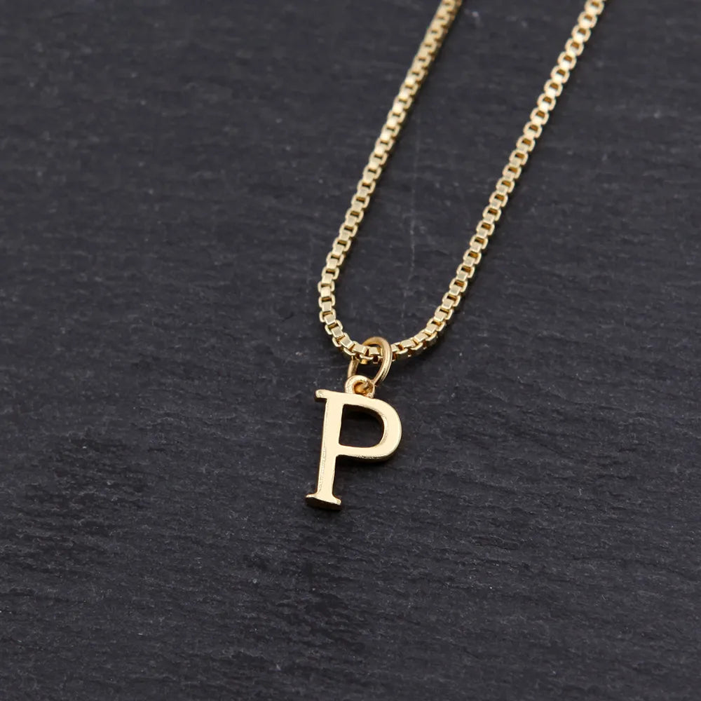 Copper 18K Gold Plated Simple Style Shiny Metallic Plating Letter Pendant Necklace