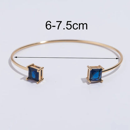 Copper 18K Gold Plated Simple Style Shiny Square Inlay Glass Stone Zircon Bangle