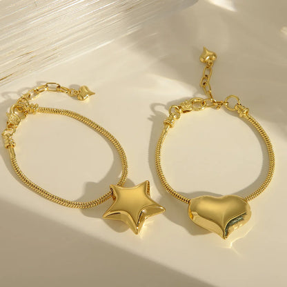 Copper 18K Gold Plated Star Heart Shape Solid Color Bracelets