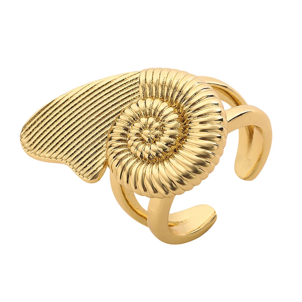 Copper 18K Gold Plated Twist Plating Sea Butterfly Flower Mosquito Coil Open Rings