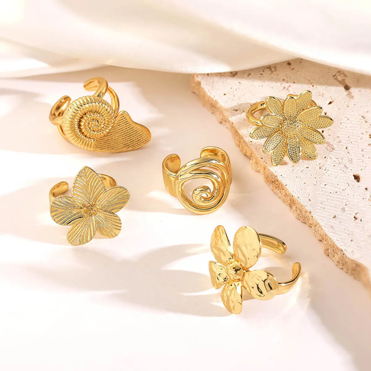 Copper 18K Gold Plated Twist Plating Sea Butterfly Flower Mosquito Coil Open Rings