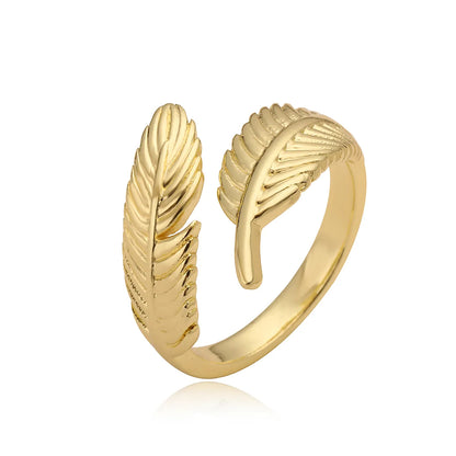 Copper 18K Gold Plated Vintage Style Commute Feather Open Rings