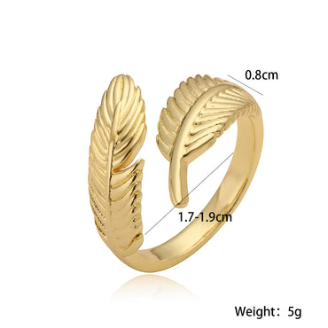 Copper 18K Gold Plated Vintage Style Commute Feather Open Rings