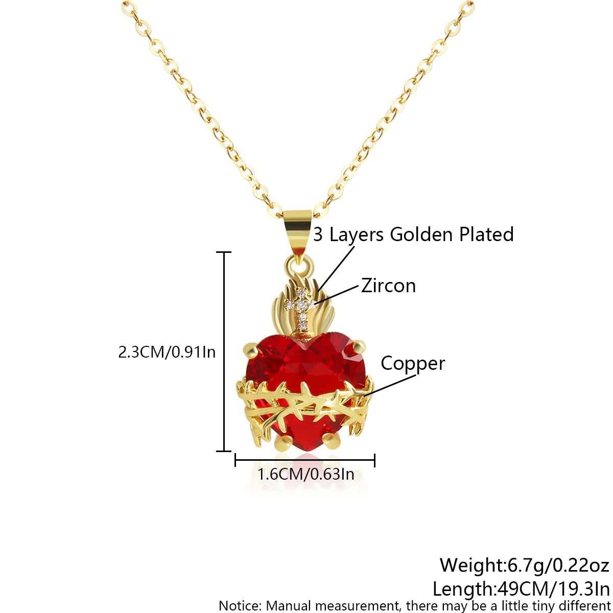 Copper 18K Gold Plated Vintage Style Commute Inlay Heart Shape Zircon Pendant Necklace