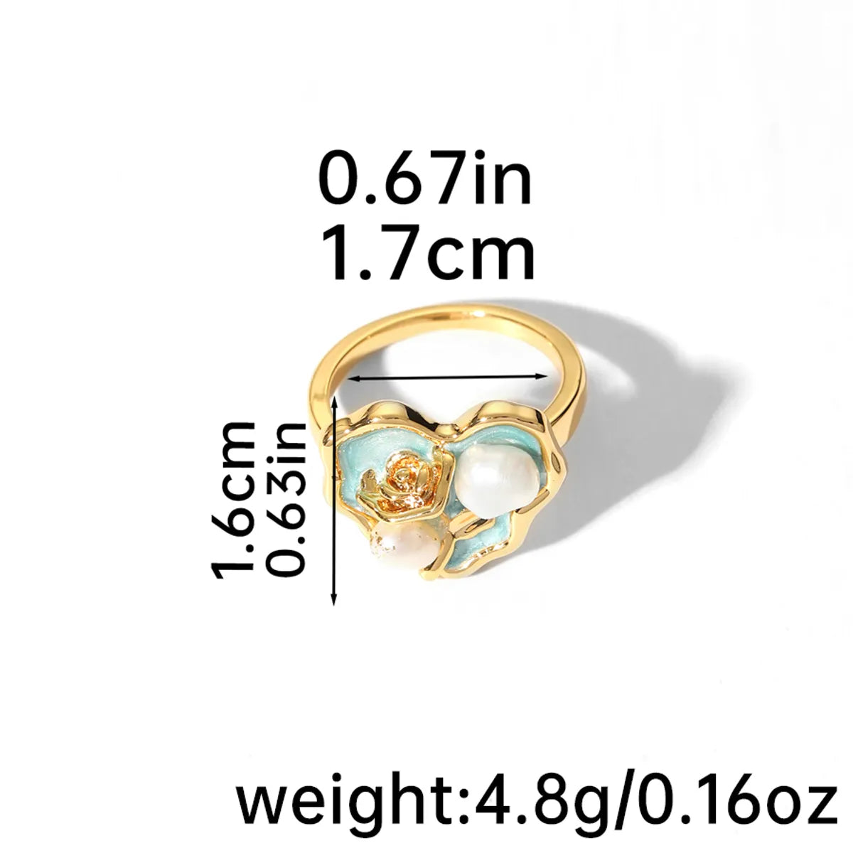 Copper 18K Gold Plated Vintage Style Inlay Heart Shape Flower Freshwater Pearl Rings