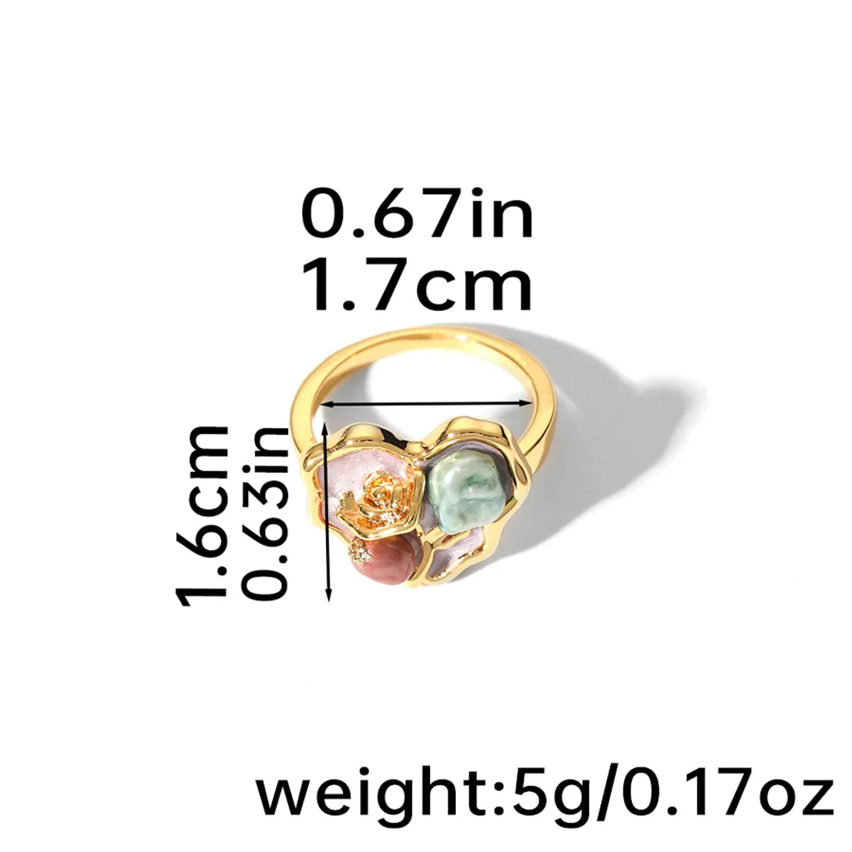 Copper 18K Gold Plated Vintage Style Inlay Heart Shape Flower Freshwater Pearl Rings