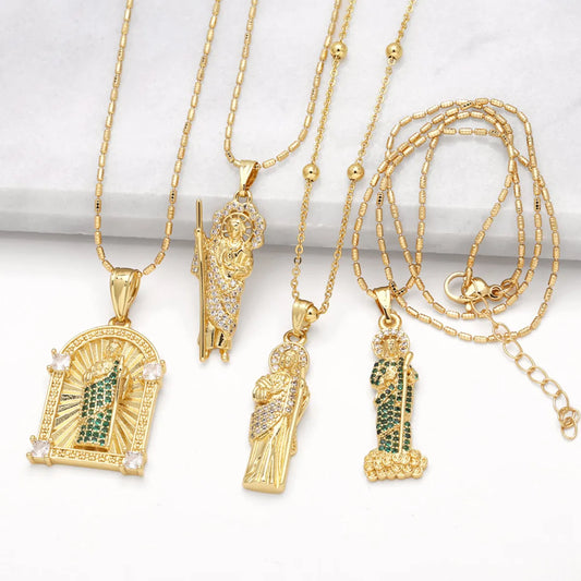 Copper 18K Gold Plated Vintage Style Modern Style Simple Style Plating Inlay Portrait Virgin Mary Zircon Pendant Necklace