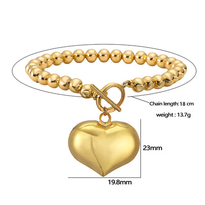 Copper 18K Gold Plated Vintage Style Simple Style Plating Red Heart Bracelets Necklace Jewelry Set