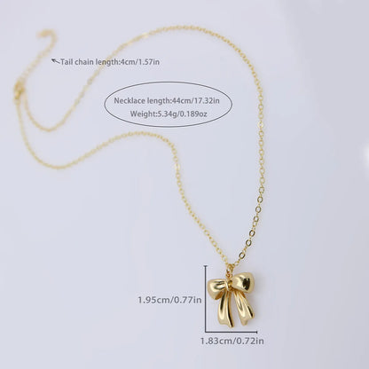 Copper 18K Gold Plated White Gold Plated Cute Solid Color Plating Bow Knot Pendant Necklace