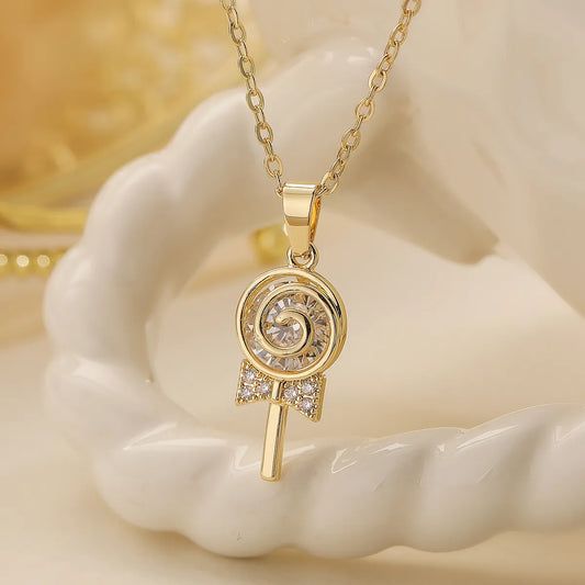 Copper 18K Gold Plated White Gold Plated Cute Sweet Commute Plating Inlay Lollipop Zircon Pendant Necklace